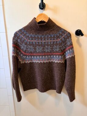OLD NAVY fairisle sweater turtle neck brown xs